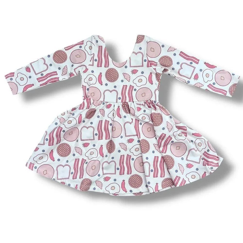 NWT! Monica and Andy Breakfast PrintโLong Sleeve Let's Dance Twirl Dress Size 3T